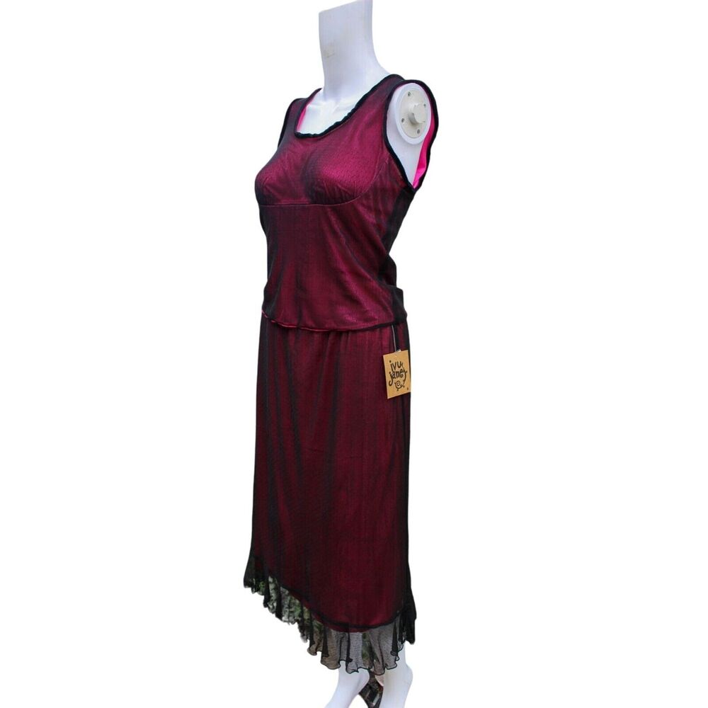 Y2K 90s‎ VTG Ivy Jane Red & Black Lace Blouse Tank w/ Skirt Set - Deadstock NWT